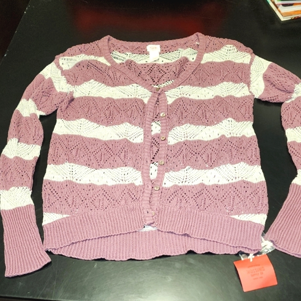 Mossimo Supply Co Purple and White Striped Cardigan Sweater Sz XL